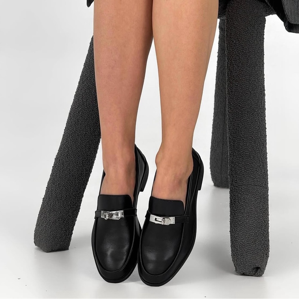 Black Leather womens Loafers